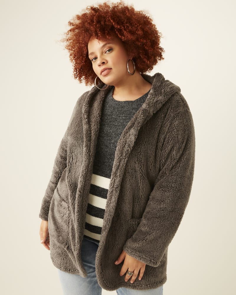 Front of plus size Jessica Fleece Hooded Cardigan by Workshop | Dia&Co | dia_product_style_image_id:172408